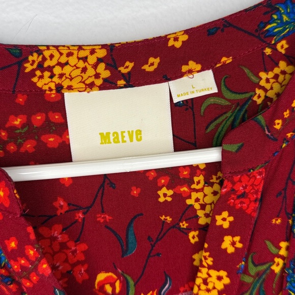 Anthropologie Maeve Red Floral Button Down Blouse Size Large - Picture 5 of 7